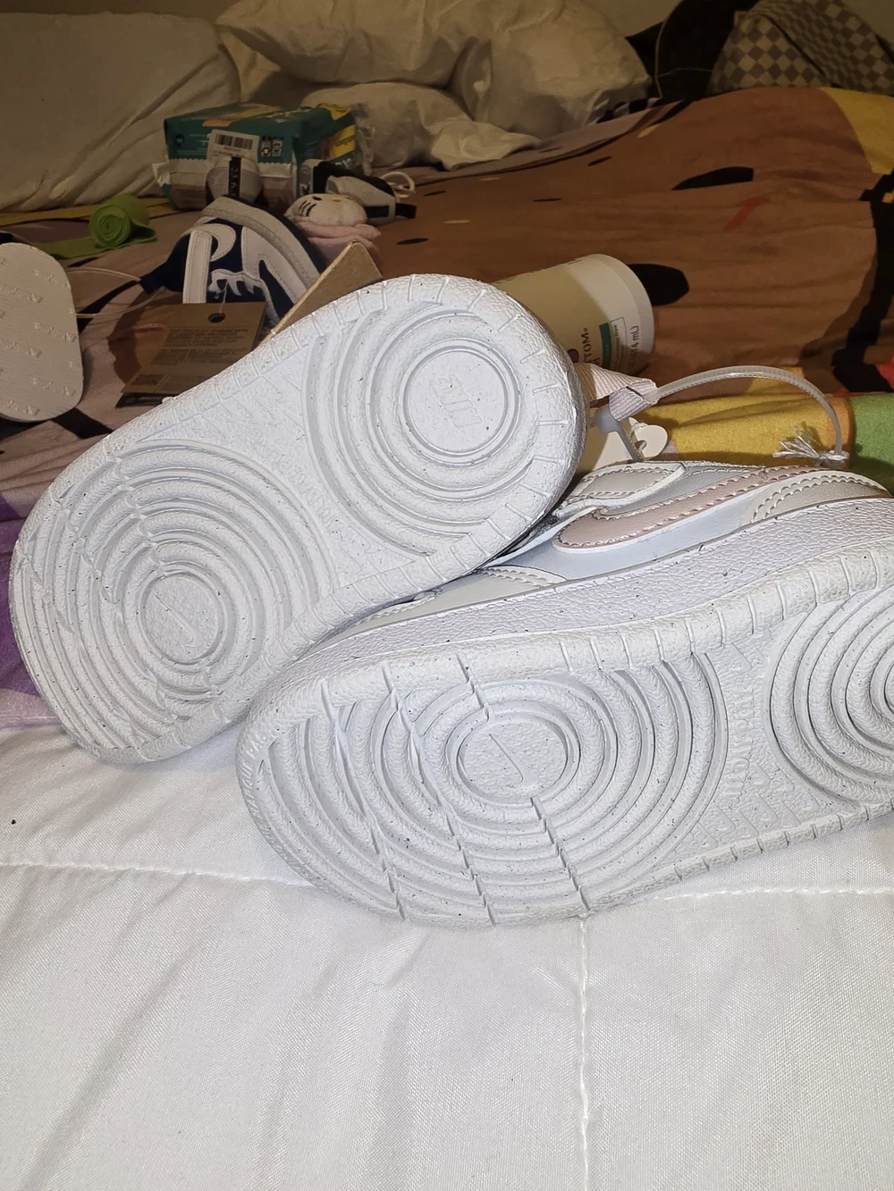 Nike Toddler White Sneakers with Pale Pink Swoosh